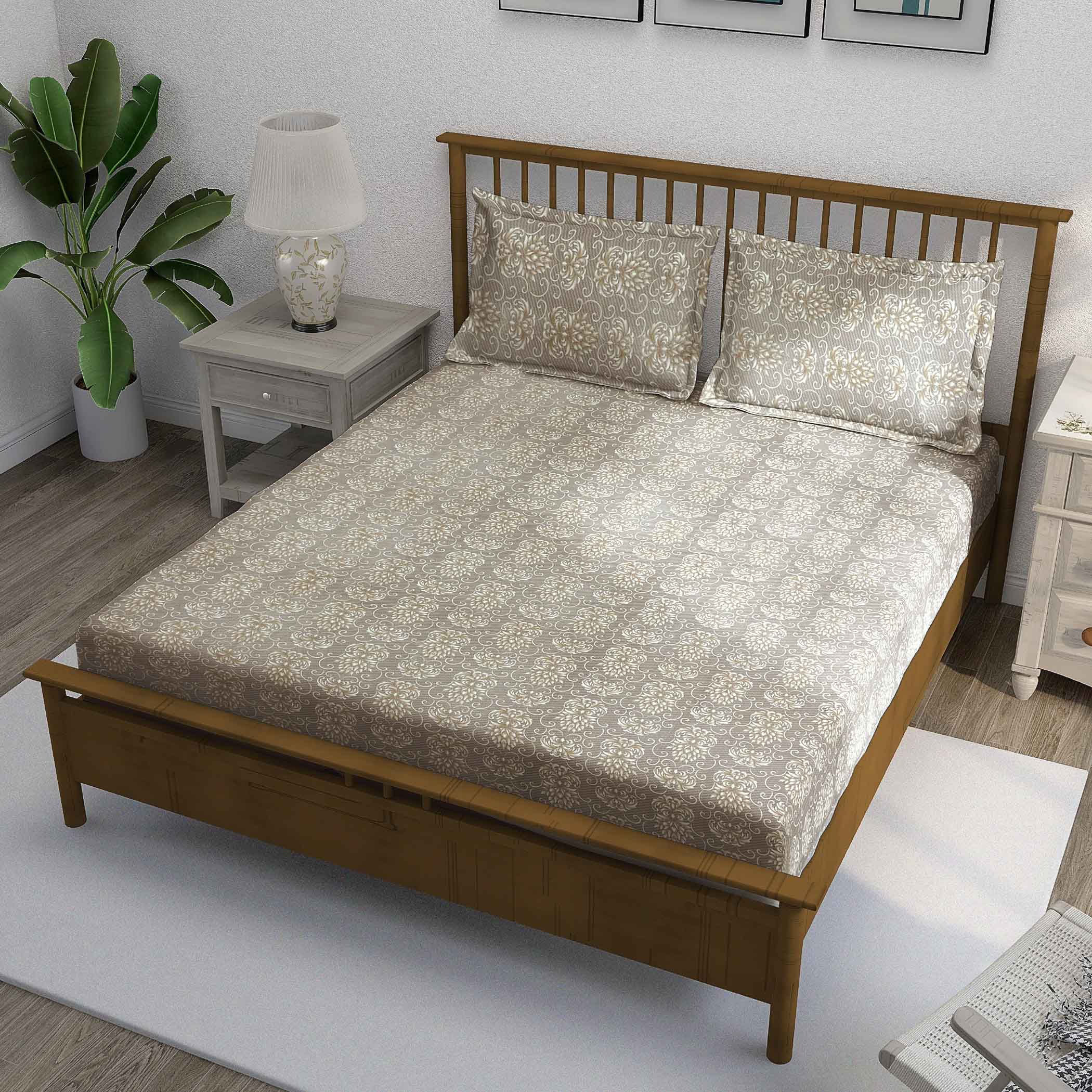 Brown Swirl - 210TC Pure Cotton Single Fitted Bedsheet (36 x 90 x 10 Inches)