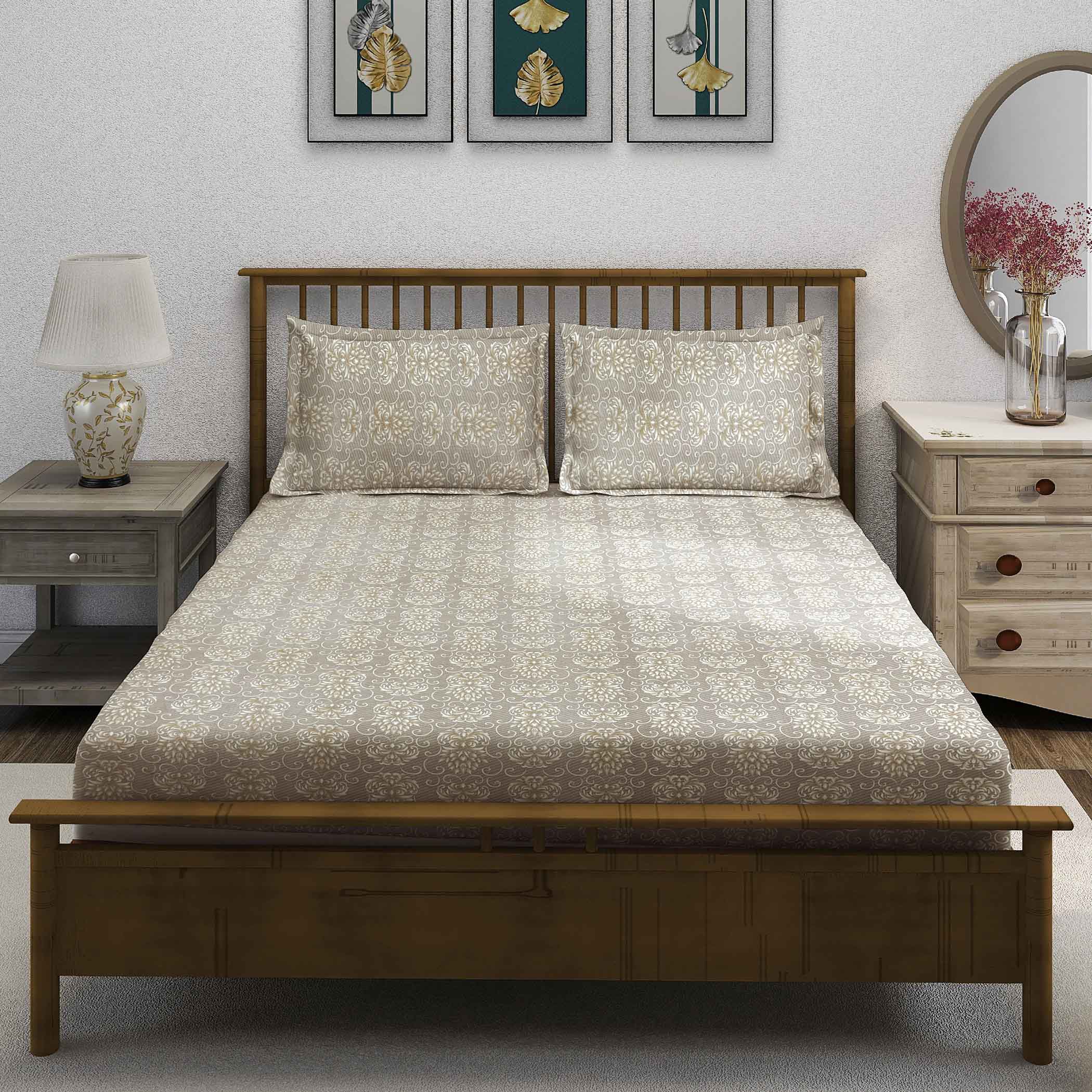 Brown Swirl - 210TC Pure Cotton Single Fitted Bedsheet (36 x 90 x 10 Inches)