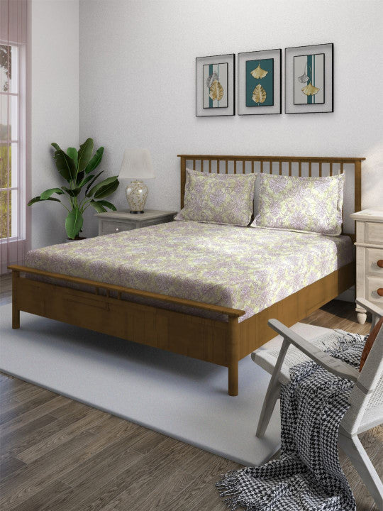 Traditional Motif Print 210 TC Super King Bedsheet (108 x 108) Inches With 2 Pillow Cover