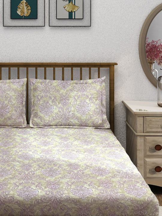 Traditional Motif Print 210 TC Super King Bedsheet (108 x 108) Inches With 2 Pillow Cover