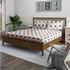 Pink Grid - 210TC Pure Cotton Queen Fitted Bedsheet (60x73x10 Inches)