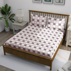 Pink Grid - 210TC Pure Cotton Super King Bedsheet (108x108 Inches)