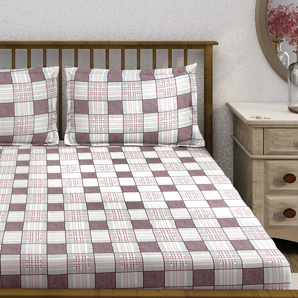 Pink Grid - 210TC Pure Cotton Super King Bedsheet (108x108 Inches)