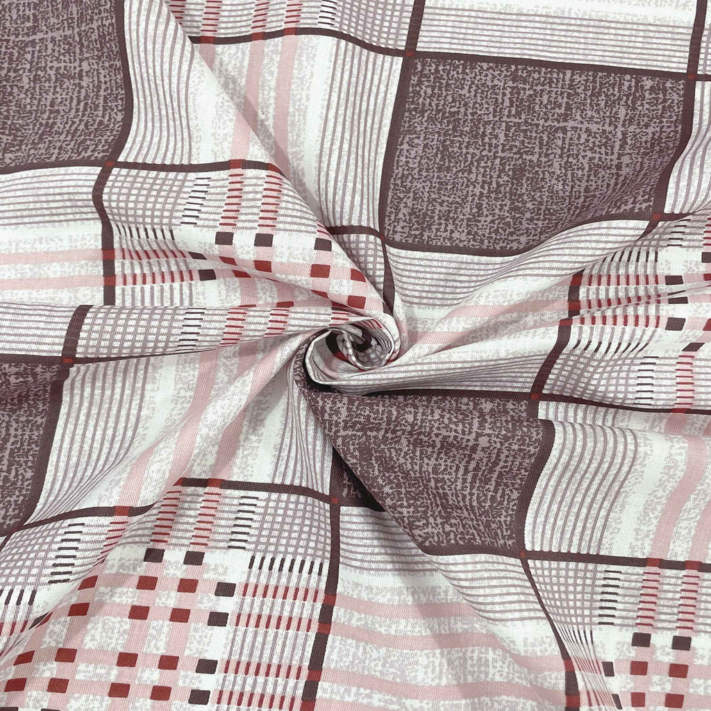 Pink Grid - 210TC Pure Cotton Queen Fitted Bedsheet (60x73x10 Inches)