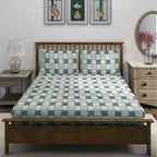 Grey Grid - 210TC Pure Cotton Queen Fitted Bedsheet (60x73x10 Inches)