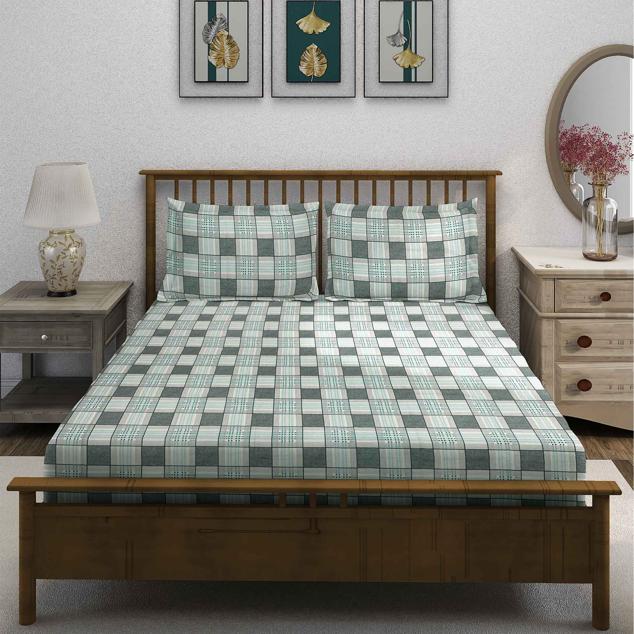 Grey Grid - 210TC Pure Cotton Super King Bedsheet (108x108 Inches)