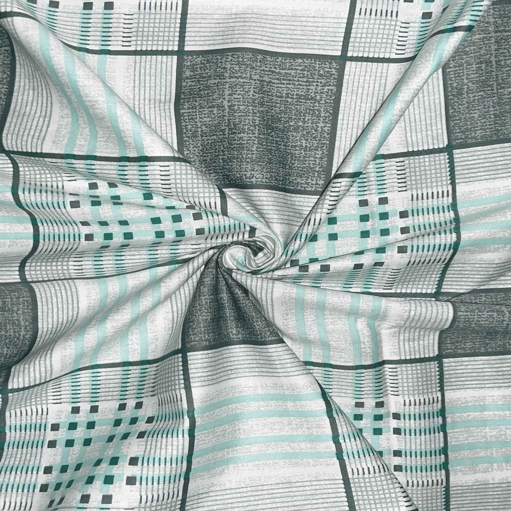 Grey Grid - 210TC Pure Cotton Single Fitted Bedsheet (36 x 90 x 10 Inches)