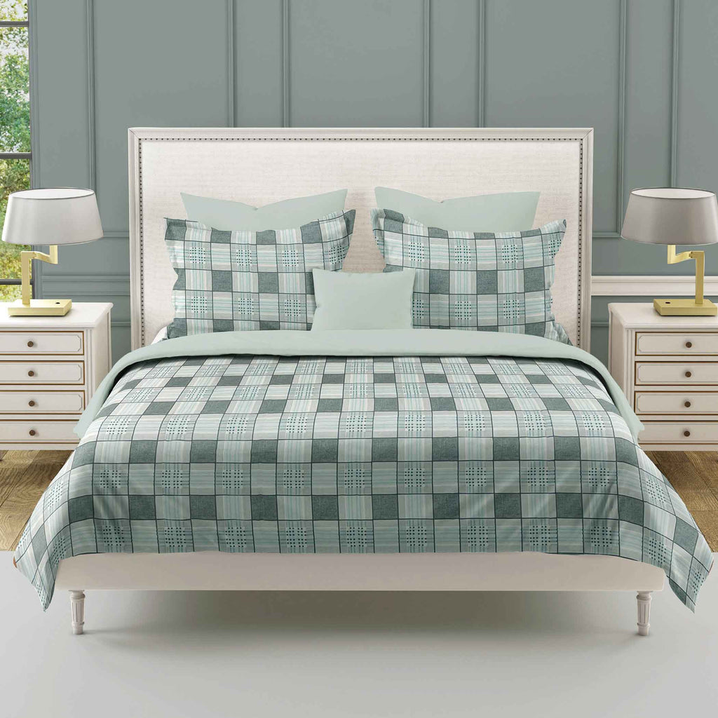 Grey Grid - 210TC Pure Cotton Queen Fitted Bedsheet (60x73x10 Inches)