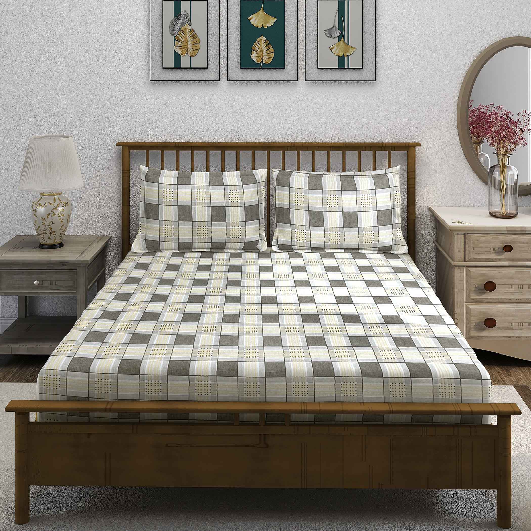 Bee Grid - 210TC Pure Cotton Super King Bedsheet (108x108 Inches)