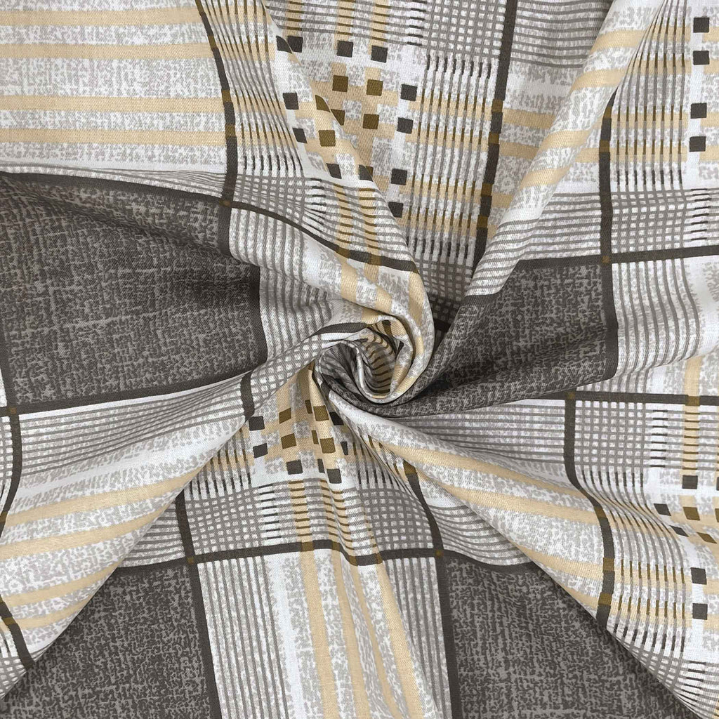 Bee Grid - 210TC Pure Cotton Queen Fitted Bedsheet (60x73x10 Inches)