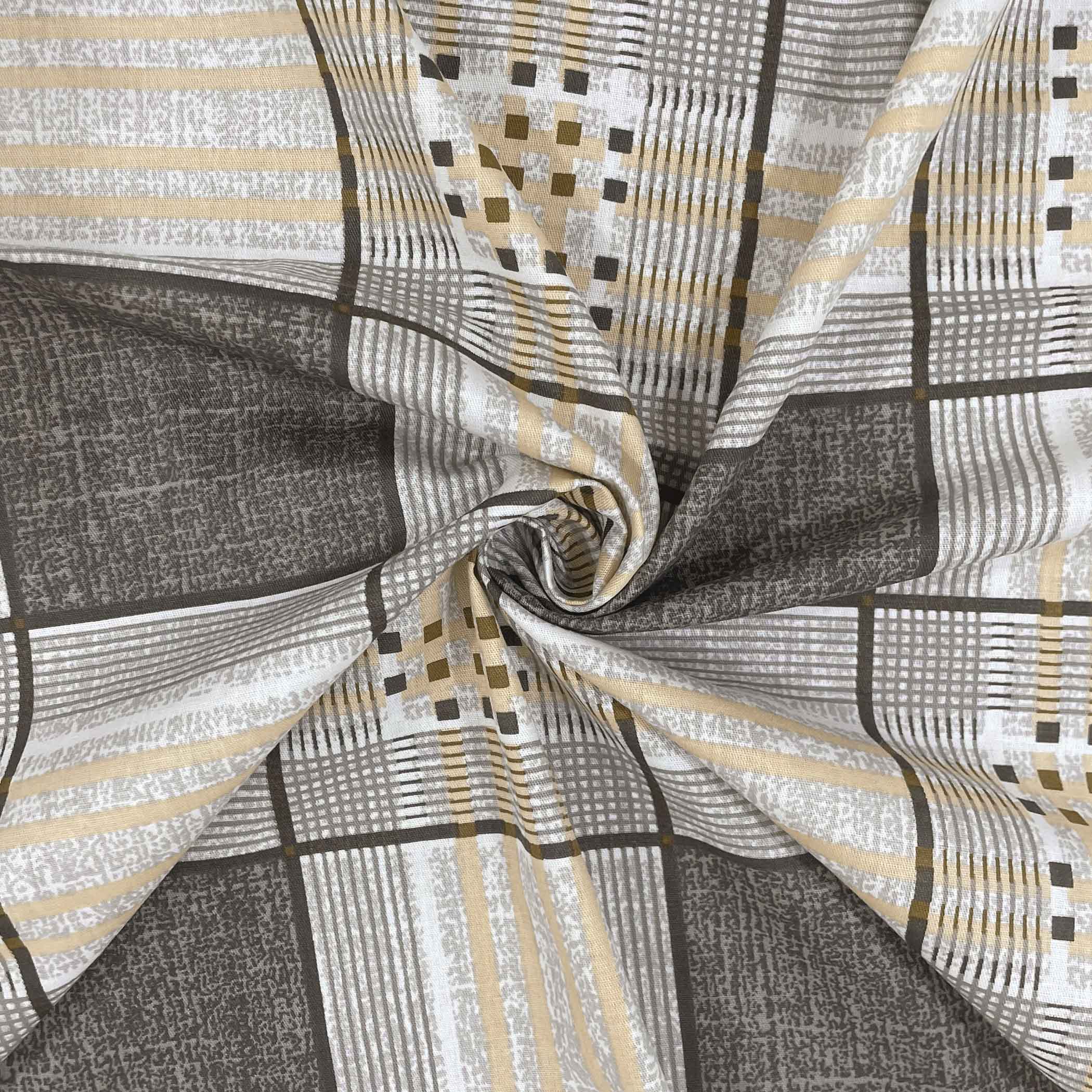 Bee Grid - 210TC Pure Cotton Queen Fitted Bedsheet (60x73x10 Inches)