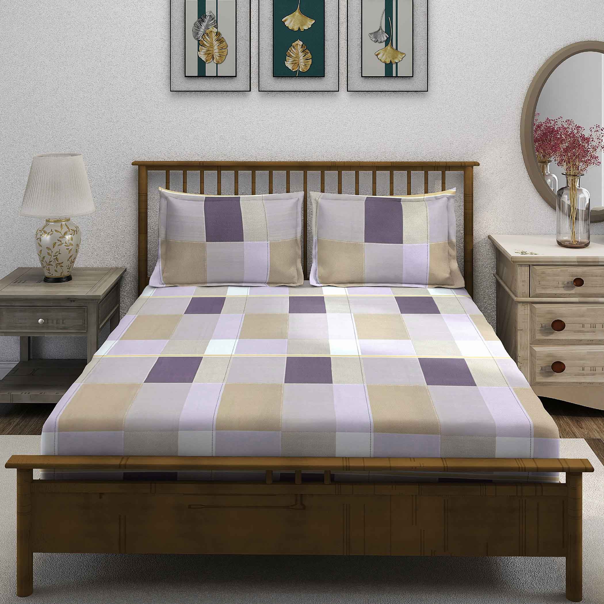 Lavender Squares - 210TC Pure Cotton Super King Bedsheet (108x108 Inches)