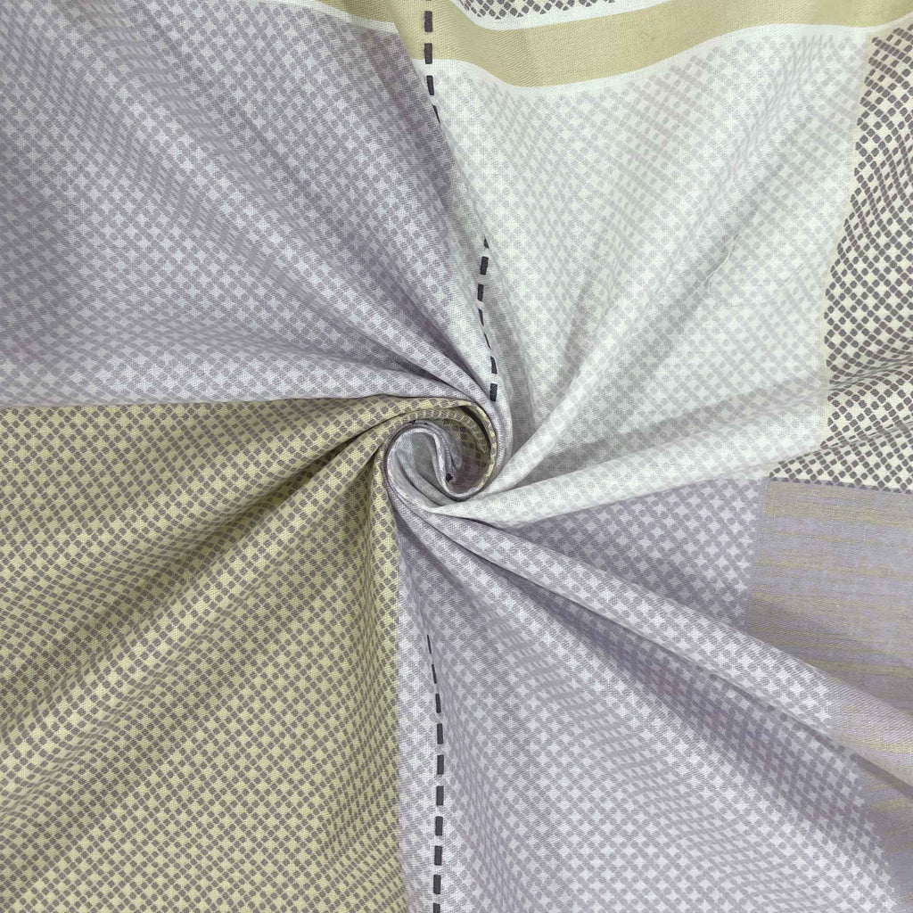 Lavender Squares - 210TC Pure Cotton Queen Fitted Bedsheet (60x73x10 Inches)