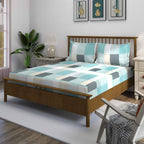 Teal Squares - 210TC Pure Cotton Queen Fitted Bedsheet (60x73x10 Inches)