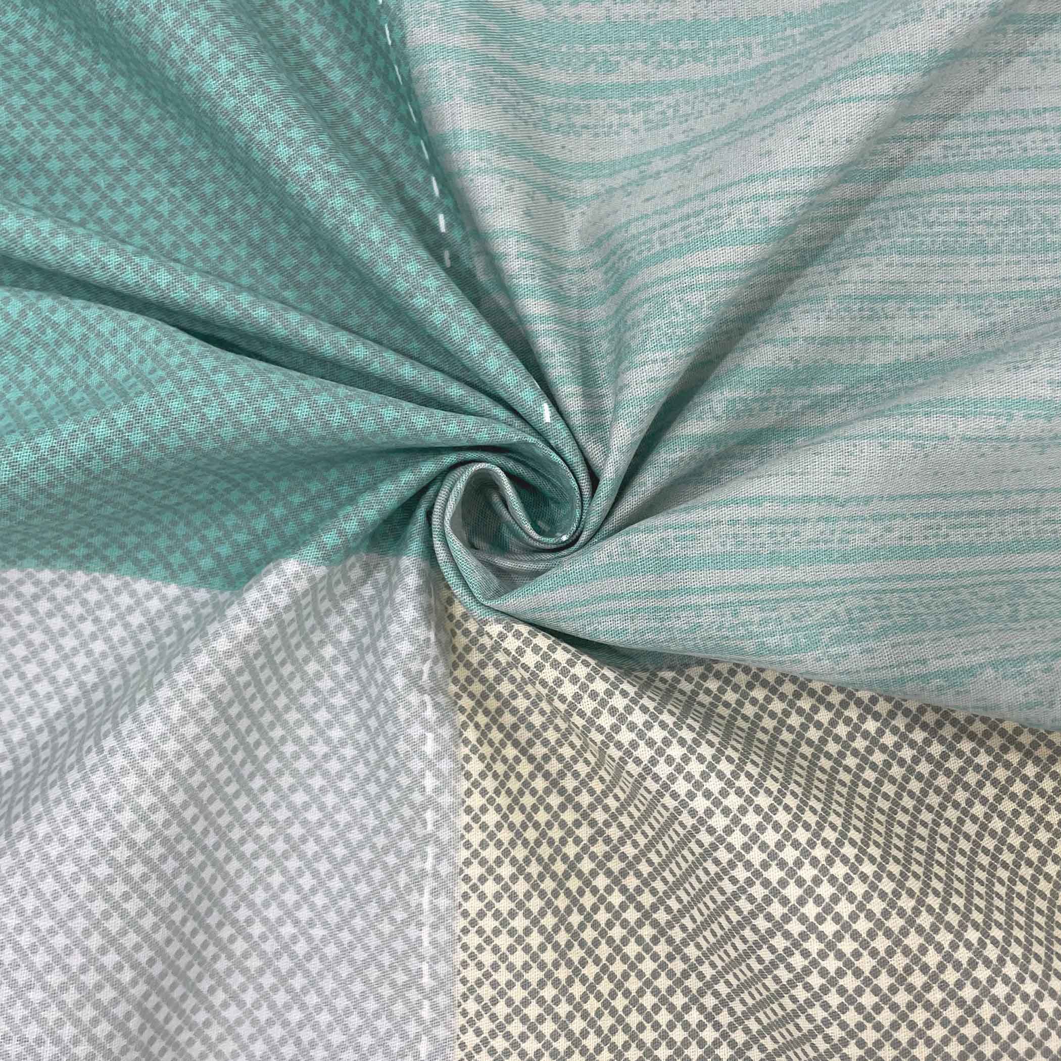 Teal Squares - 210TC Pure Cotton Queen Fitted Bedsheet (60x73x10 Inches)