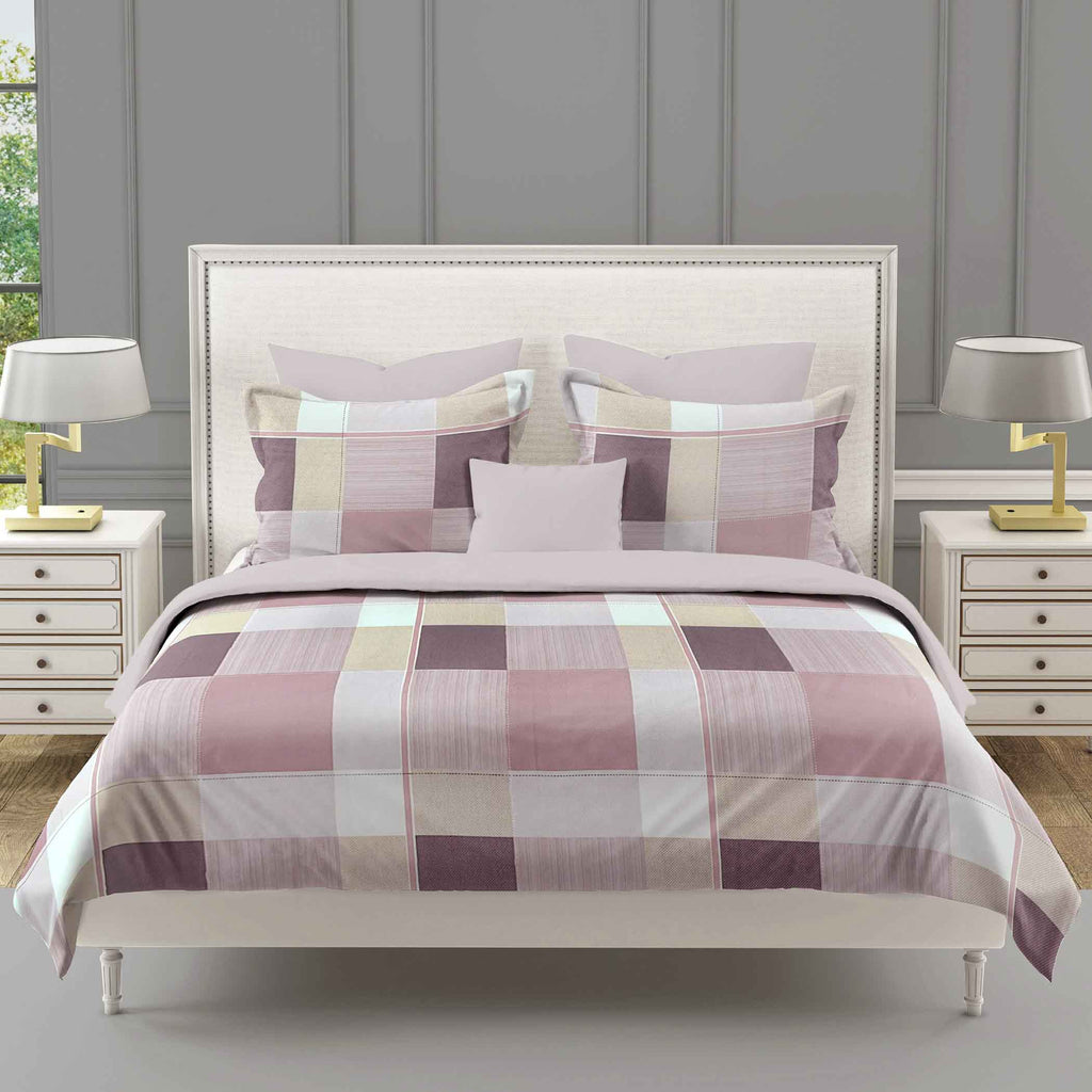 Pink Squares - 210TC Pure Cotton Super King Bedsheet (108x108 Inches)