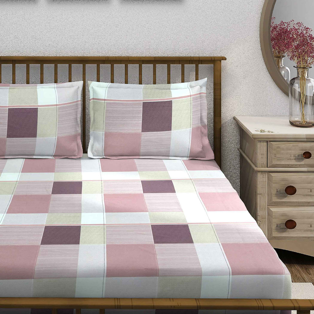 Pink Squares - 210TC Pure Cotton Single Bedsheet (60x90 Inches)