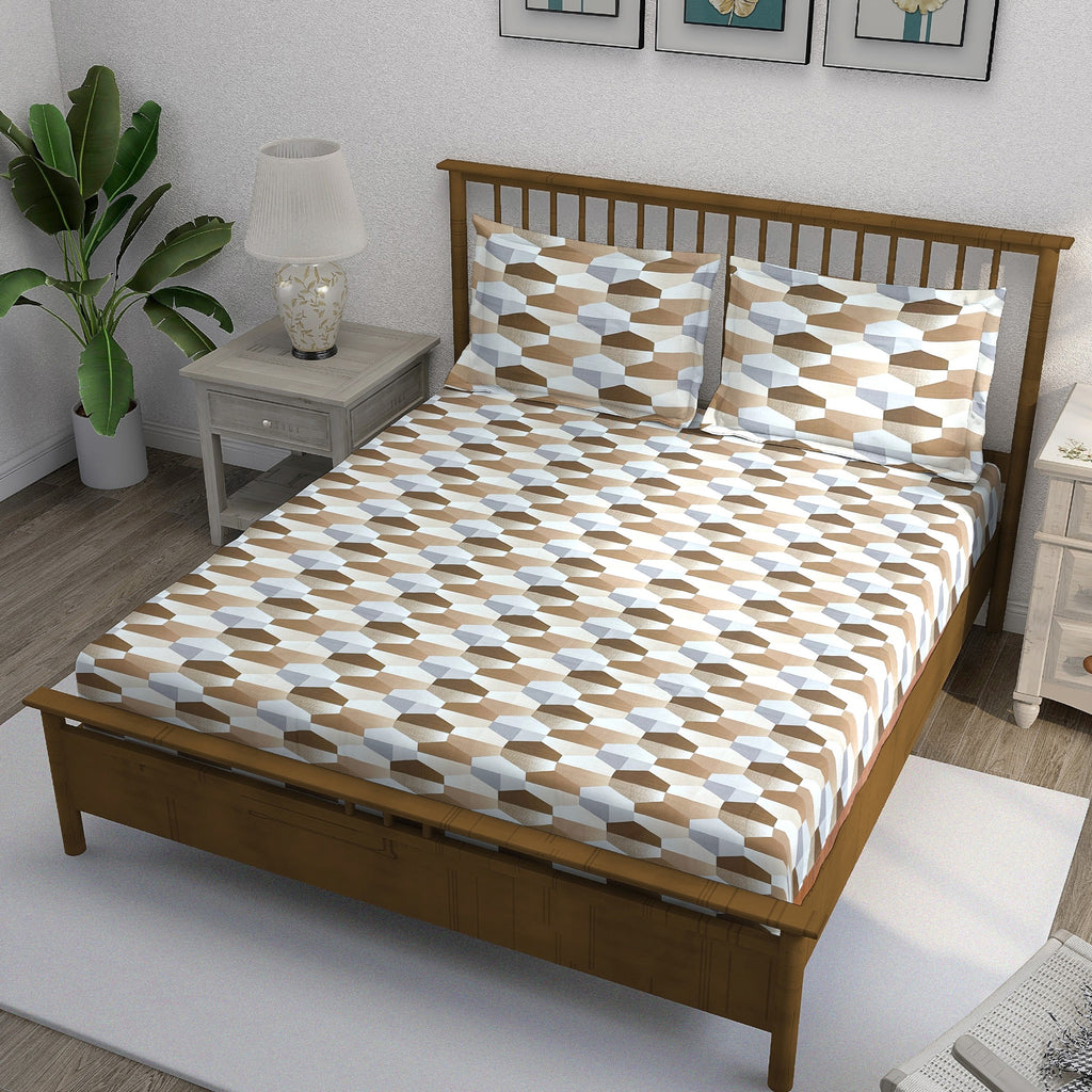 Beige Hex - 210TC Pure Cotton Super King Bedsheet (108x108 Inches)