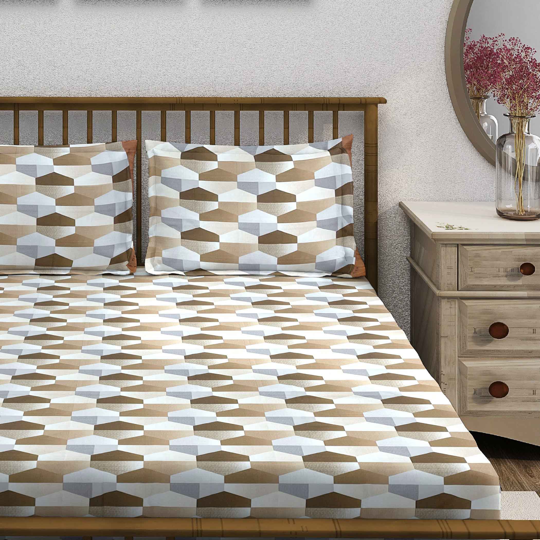 Beige Hex - 210TC Pure Cotton Super King Bedsheet (108x108 Inches)