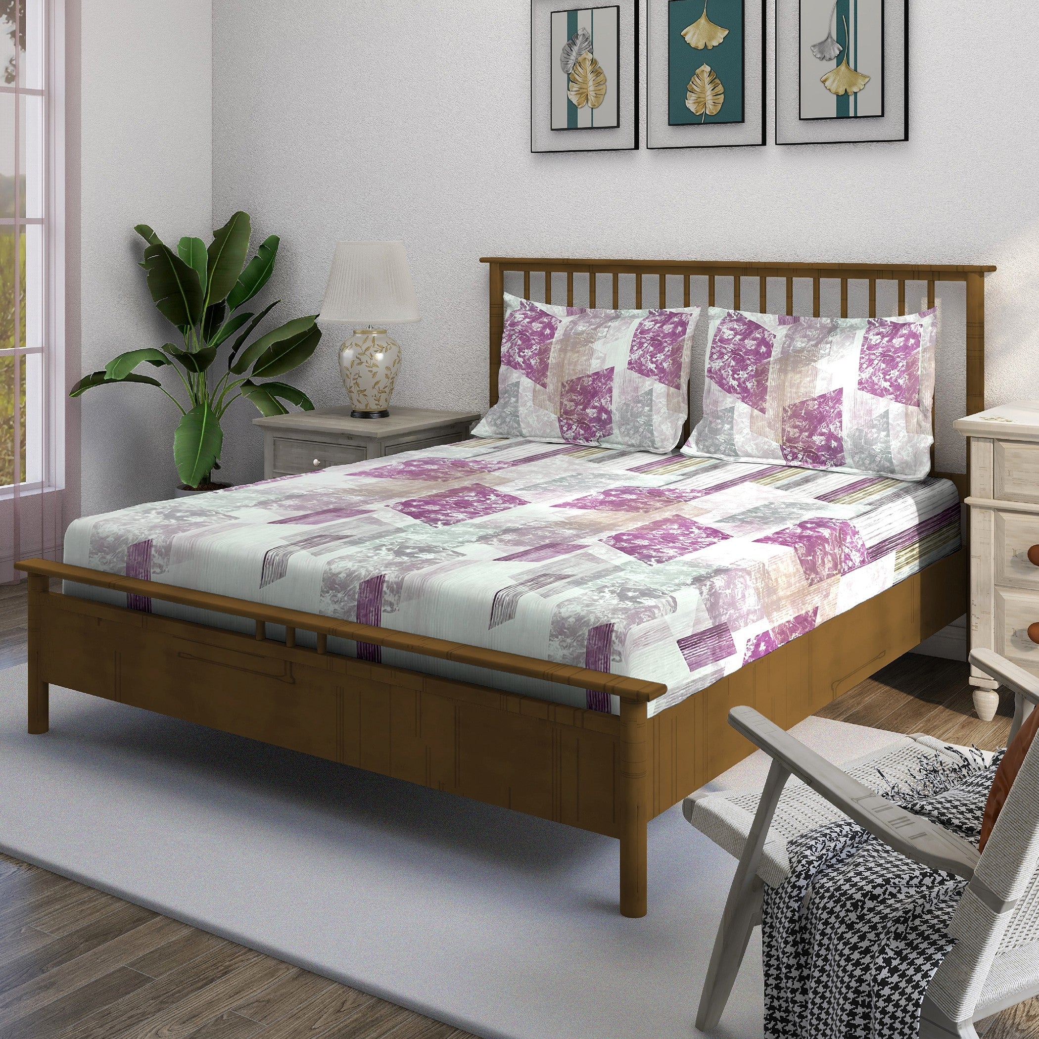 Magenta Matrix - 210TC Pure Cotton Super King Bedsheet (108x108 Inches)