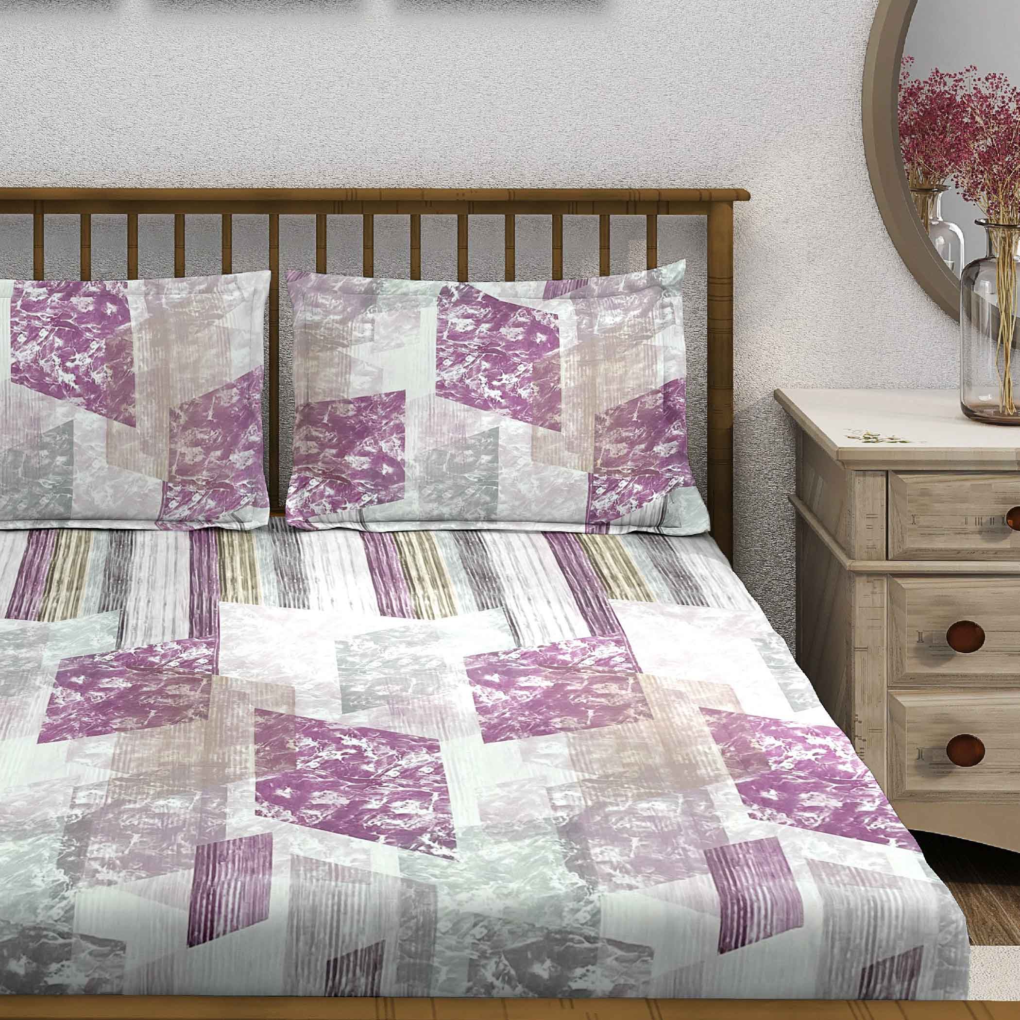 Magenta Matrix - 210TC Pure Cotton Super King Bedsheet (108x108 Inches)