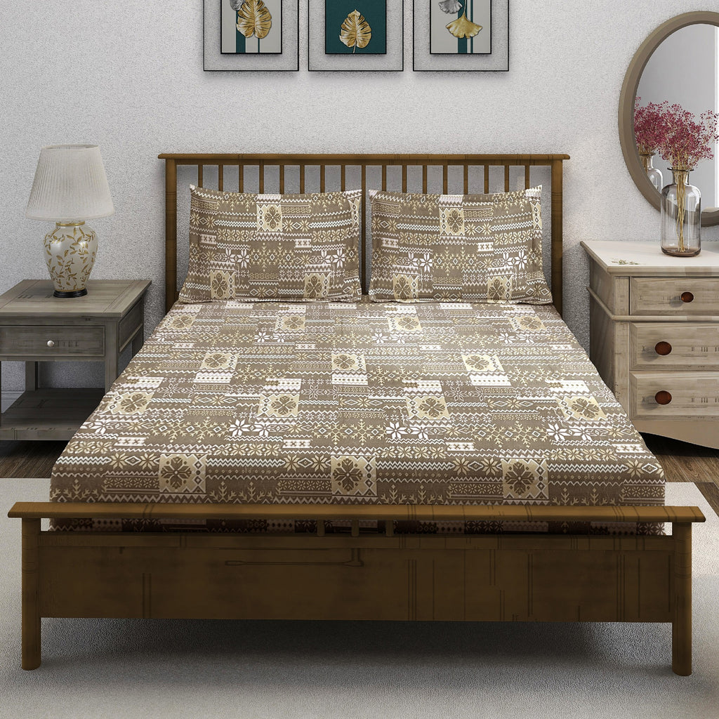 Ethnic Geometric Print 210 TC Super King Bedsheet (108 x 108) Inches With 2 Pillow Cover