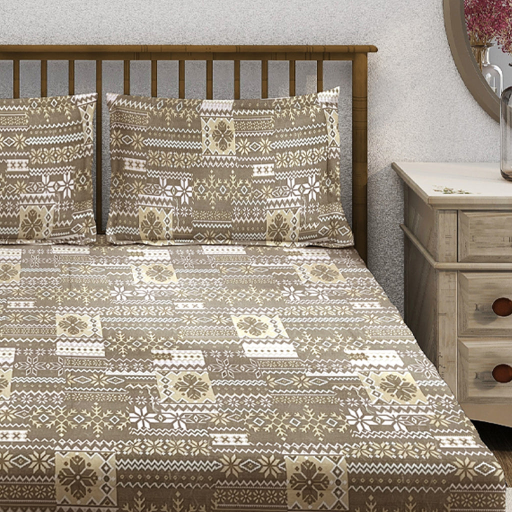 Ethnic Geometric Print 210 TC Super King Bedsheet (108 x 108) Inches With 2 Pillow Cover