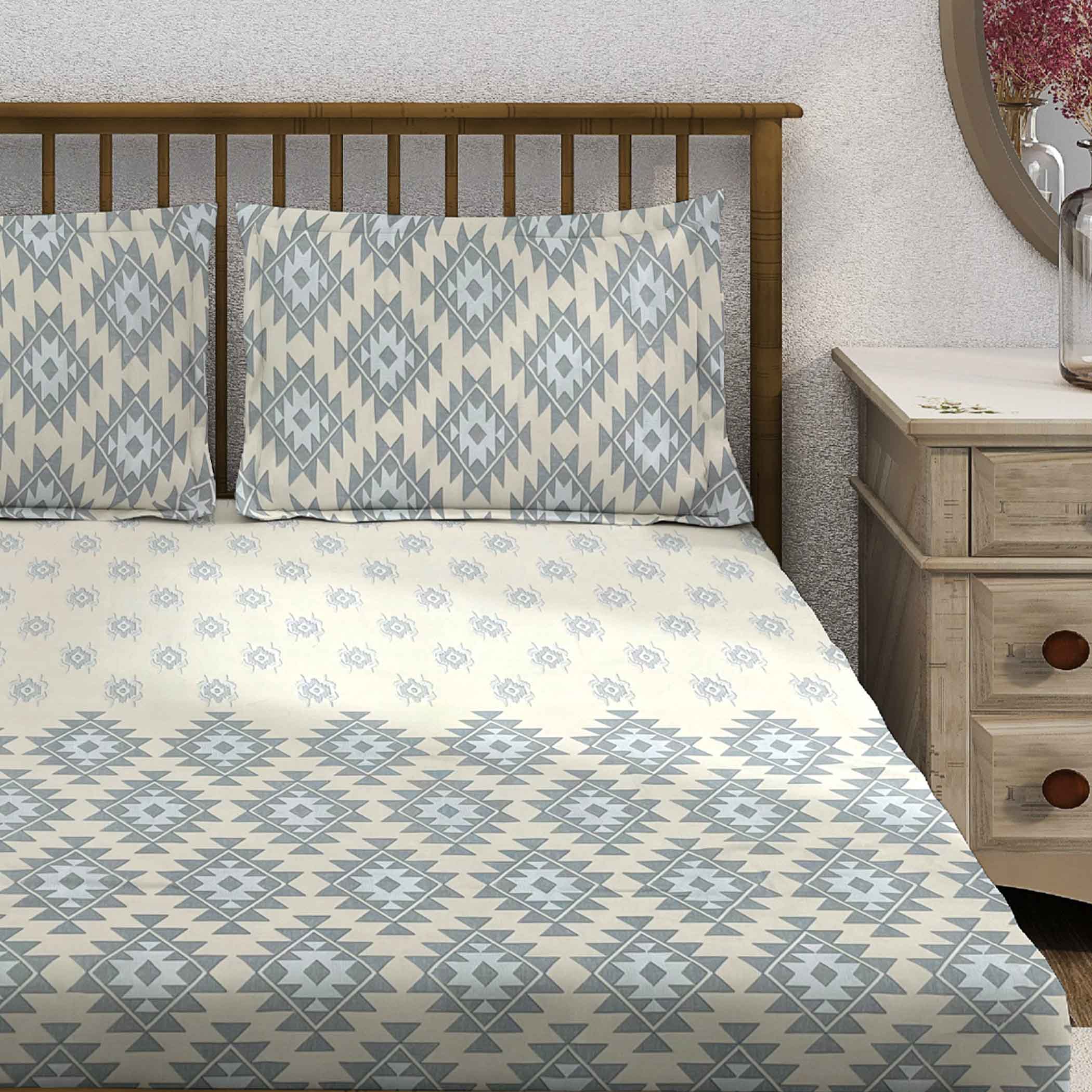 Sandy Dunes - 210TC Pure Cotton Queen Fitted Bedsheet (60x73x10 Inches)