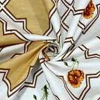 White & Mustard Floral Geometric Print Pure Cotton 210 TC Super King Bedsheet with 2 Pillow Covers (108x108 Inches)