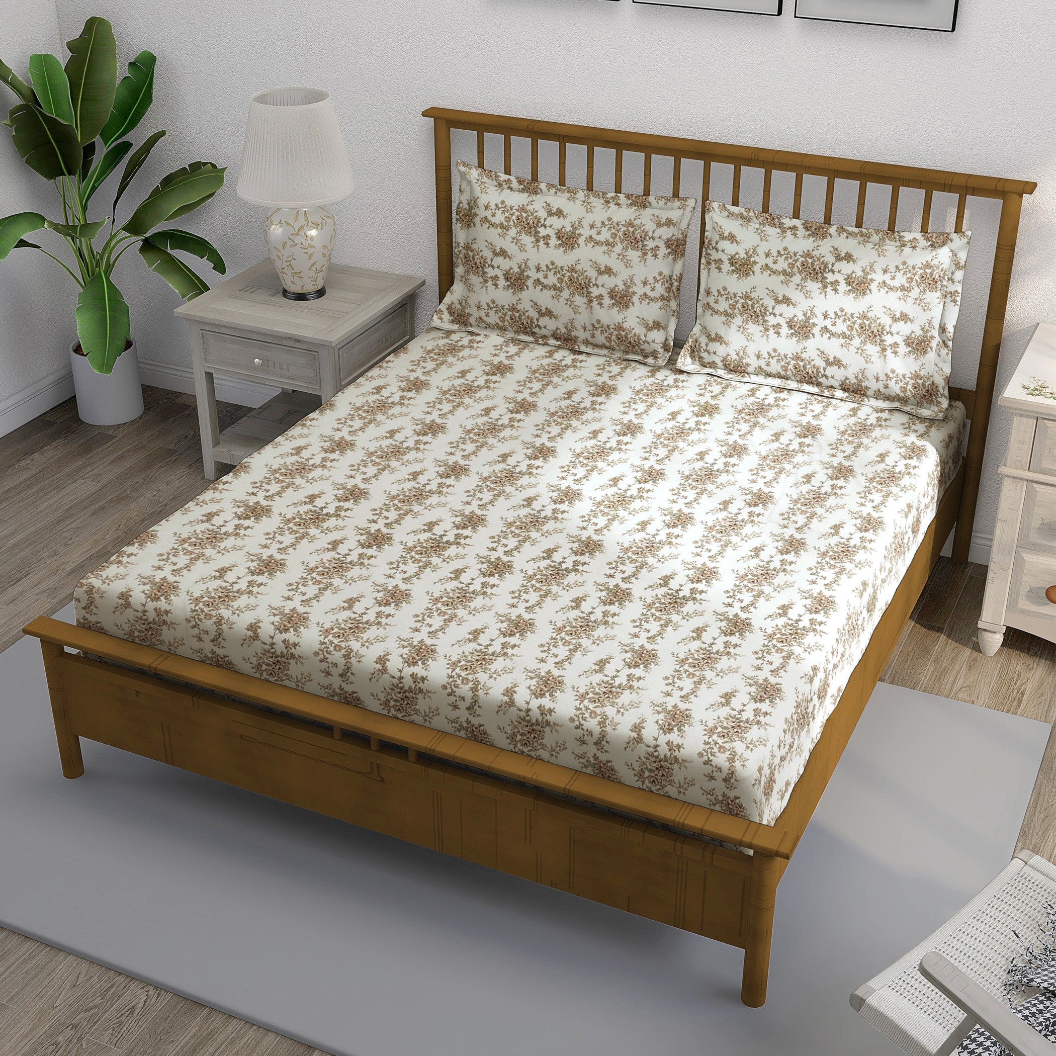 Garden Charm - 250TC Pure Cotton Super King Bedsheet (108x108 Inches)