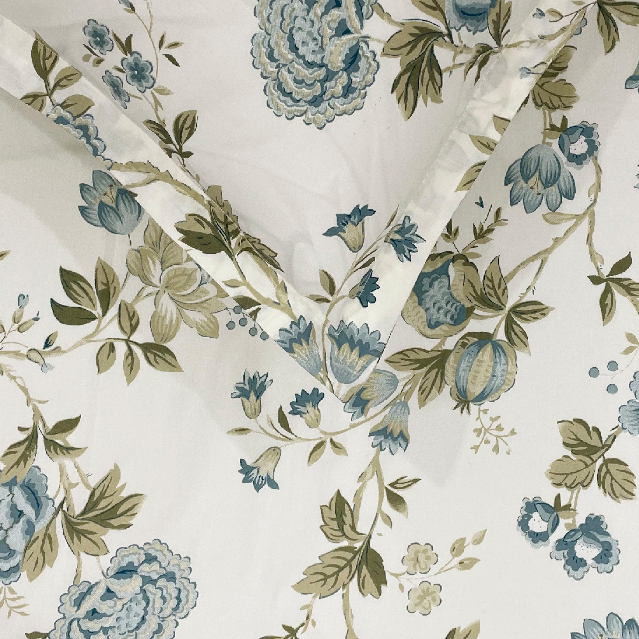 Cotton Super King Bedsheet with 2 Pillow Covers - Cream Base with Teal & Olive Floral Print (108x108 inches)