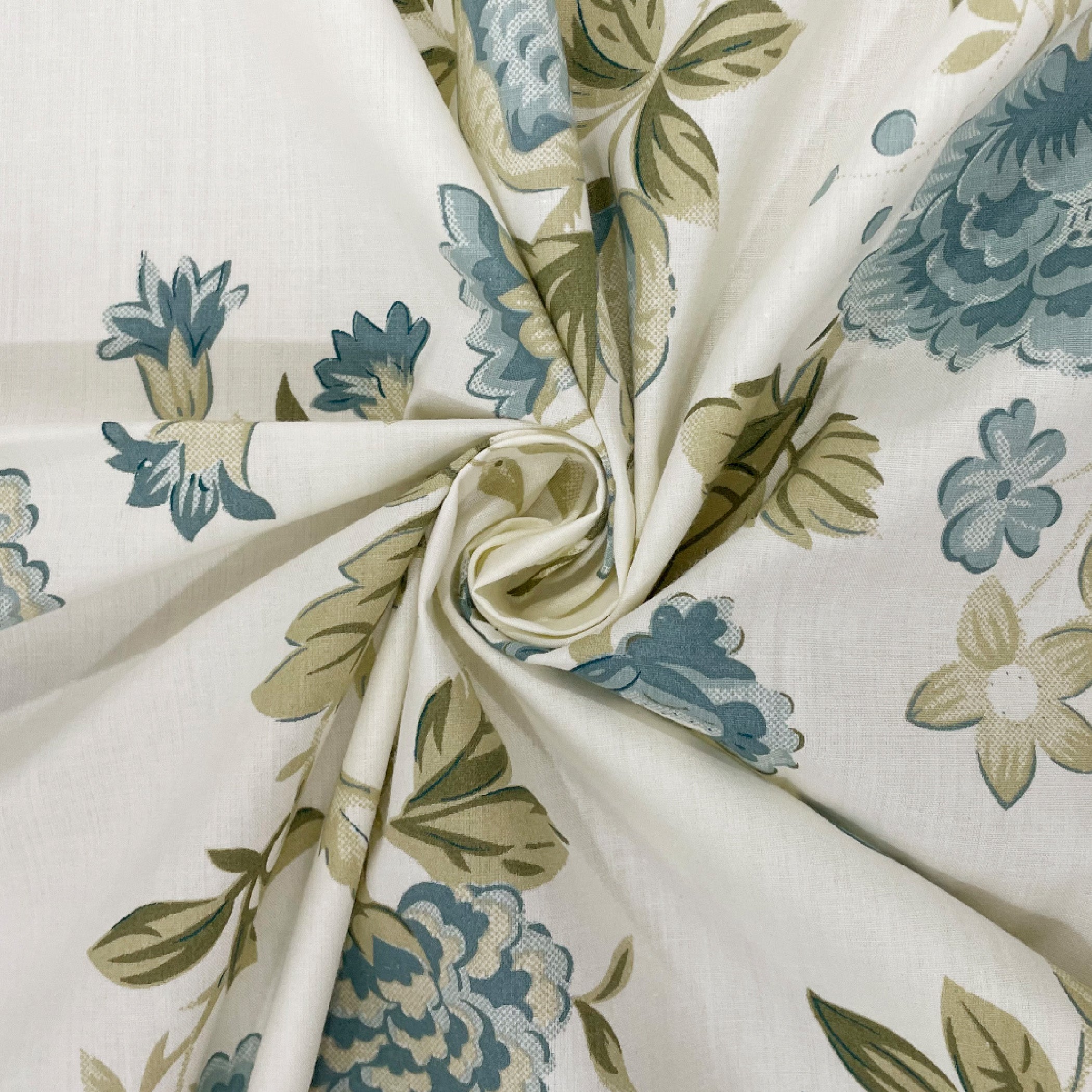 Cotton Super King Bedsheet with 2 Pillow Covers - Cream Base with Teal & Olive Floral Print (108x108 inches)