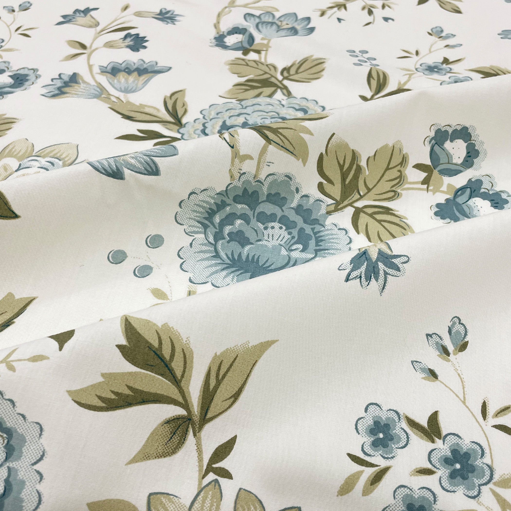 Cotton Super King Bedsheet with 2 Pillow Covers - Cream Base with Teal & Olive Floral Print (108x108 inches)
