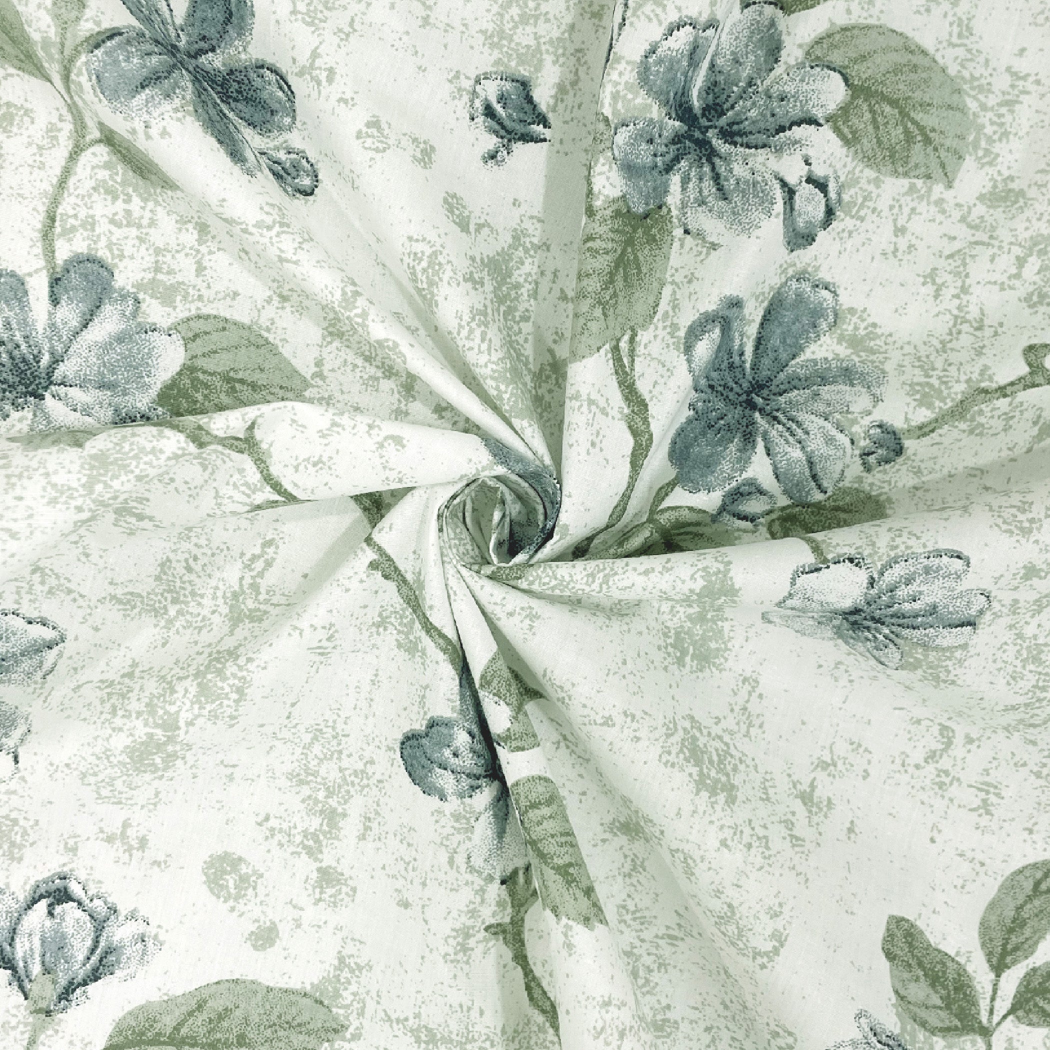 Cotton Super King Bedsheet with 2 Pillow Covers - Soft Grey Floral Vine Print (108x108 inches)