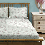Cotton Super King Bedsheet with 2 Pillow Covers - Mint Green Floral Vine Print (108x108 inches)