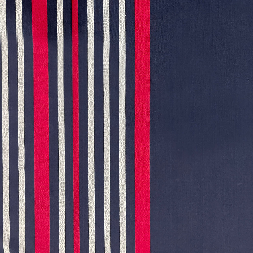 Navy Blue & Red Striped Pure Cotton 240 TC Super King  Bedsheet with 2 Pillow Covers (108x108 Inches)