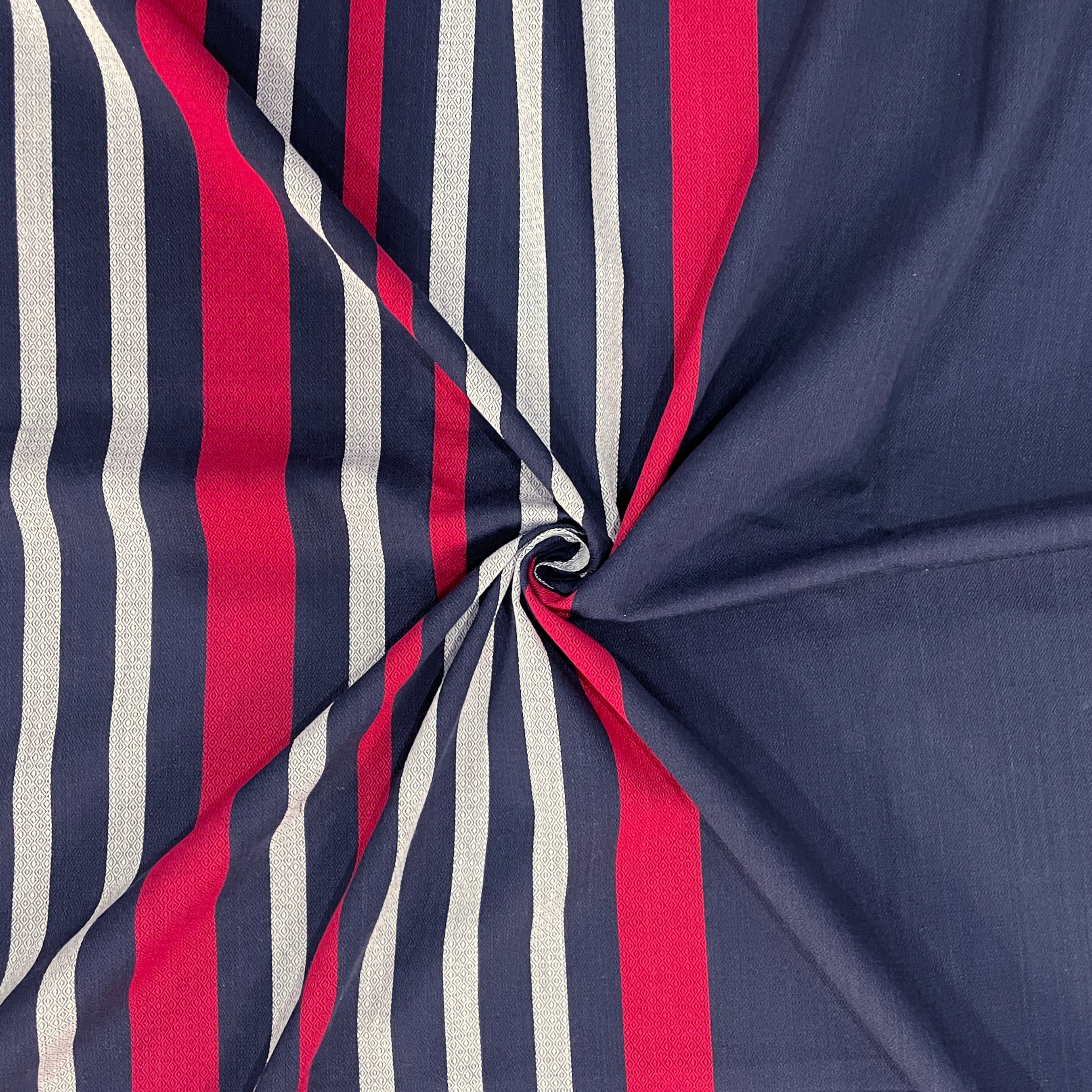 Navy Blue & Red Striped Pure Cotton 240 TC Super King  Bedsheet with 2 Pillow Covers (108x108 Inches)