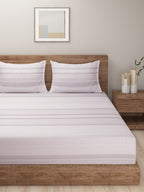 Soft Lavender Striped Super King Bedsheet with 2 Pillow Covers 200TC - Minimal & Elegant Design (108x108 inches)