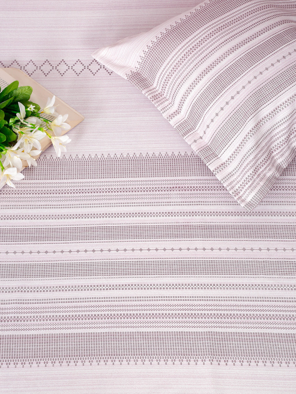 Soft Lavender Striped Super King Bedsheet with 2 Pillow Covers 200TC - Minimal & Elegant Design (108x108 inches)
