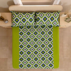 Symmetry in Spring - 200TC Vibrant Green Cotton Single Fitted Bedsheet (36 x 90 x 10 Inches)