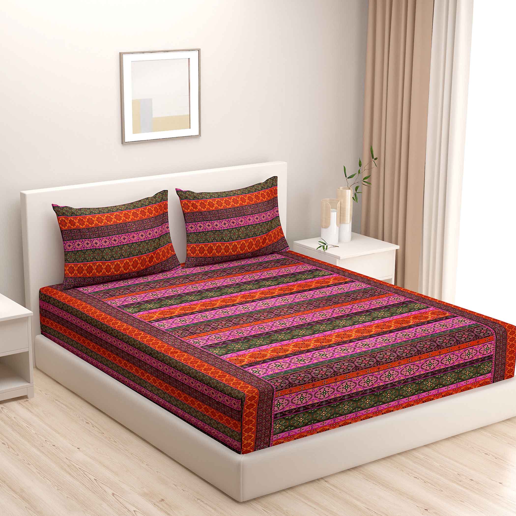 Sunset Kaleidoscope – 200TC Pure Cotton Super King Bedsheet (108x108 Inches)