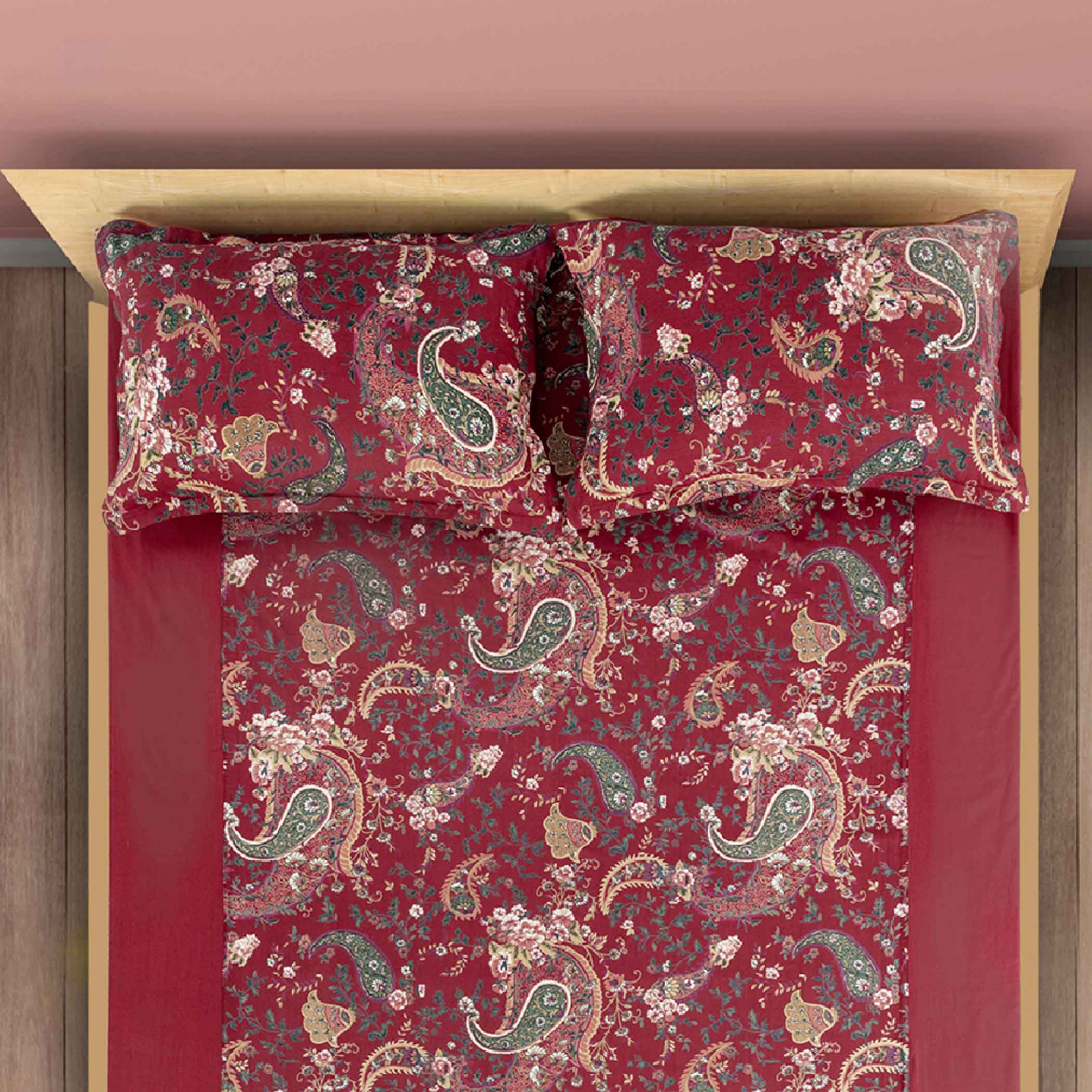 Paisleys in Crimson Garden - 200TC Cotton Double King (90x108 Inches)