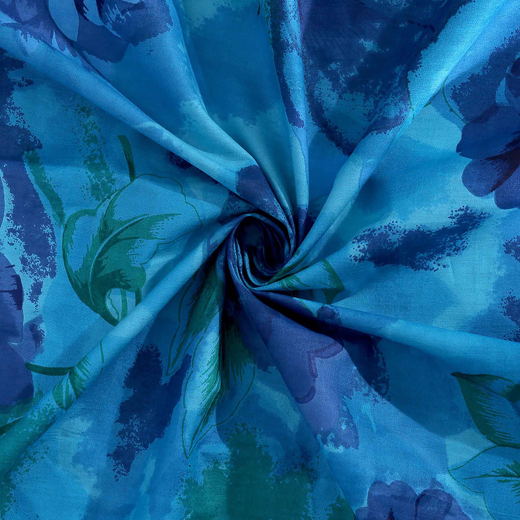 Oceanic Embrace - Deep Blue Floral 200TC Cotton Super King Bedsheet (108x108 Inches)