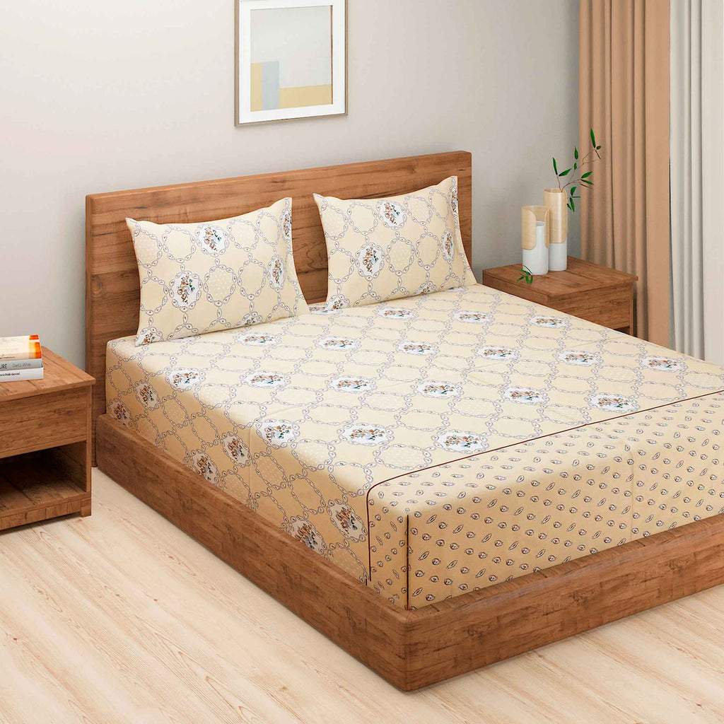 Peach Parlor Paisley - European Elegance 144TC Roto Cotton Super King Bedsheet (108x108 Inches)