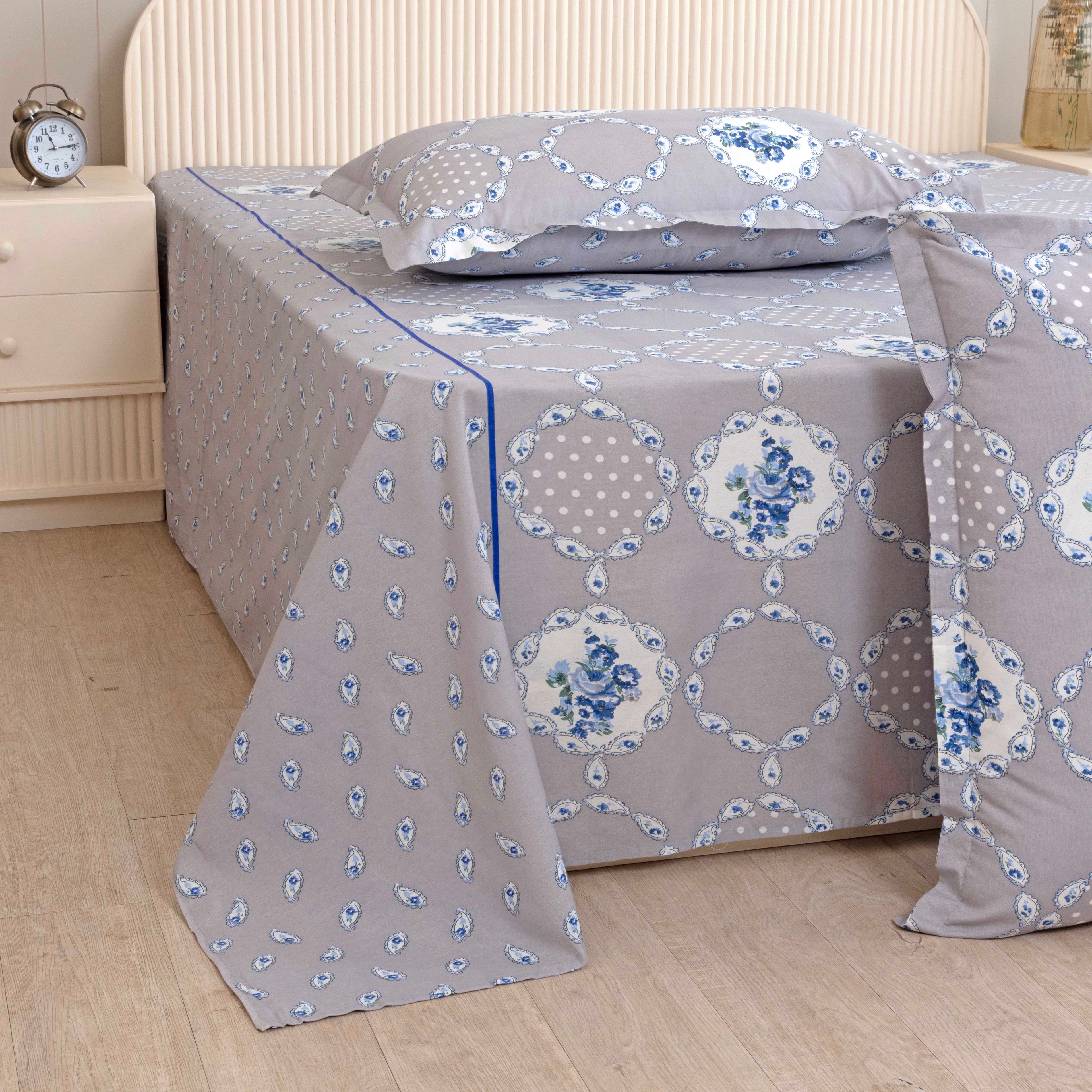 Misty Manor Paisley - European Grace 144TC Roto Cotton Super King Bedsheet (108x108 Inches)