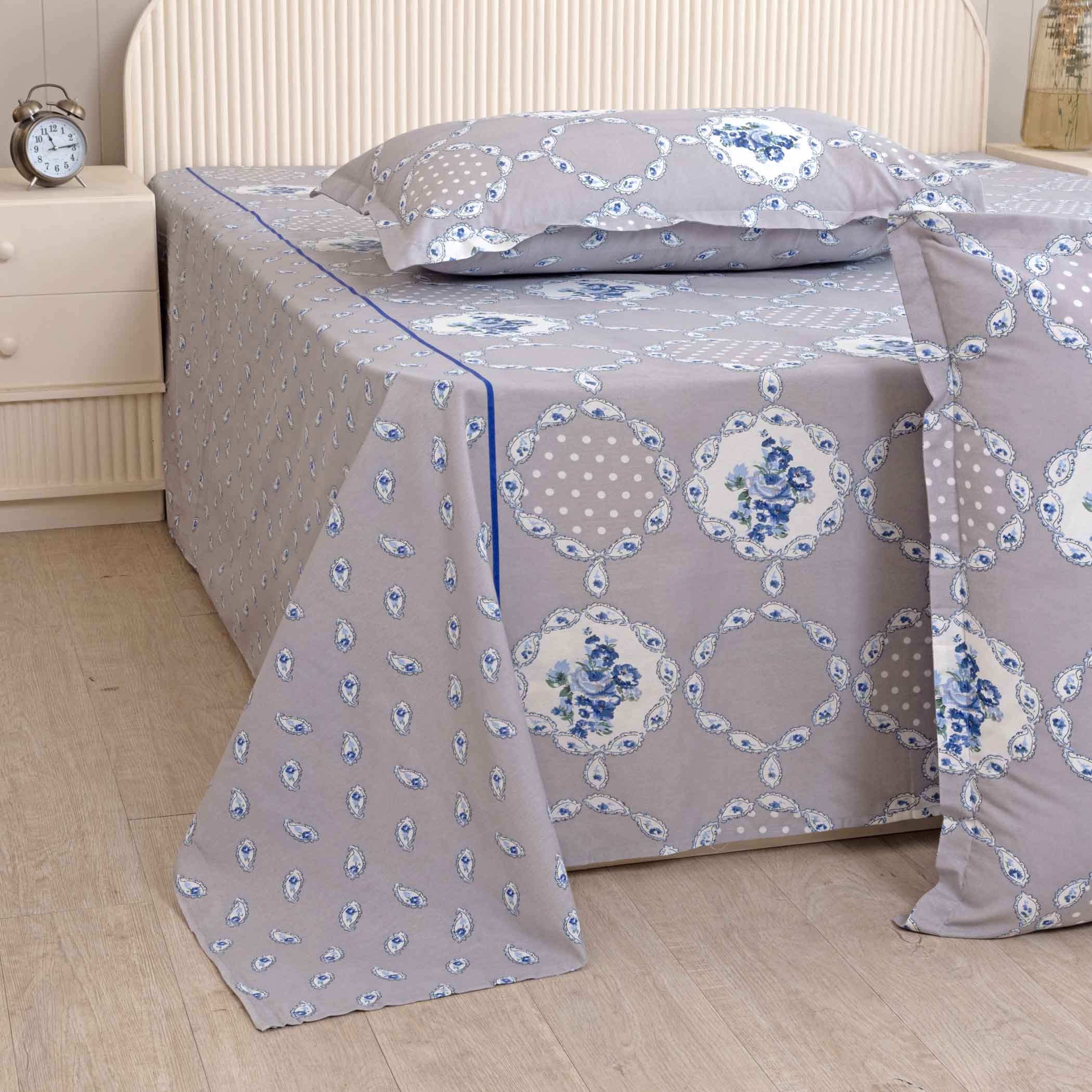 Misty Manor Paisley - European Grace 144TC Roto Cotton Super King Bedsheet (108x108 Inches)