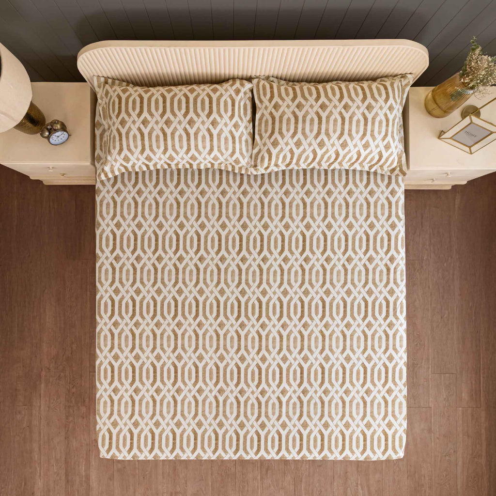 Honeyed Hexagon - Regal 144TC Cotton in Earthy Brown Super King Bedsheet (108x108 Inches)