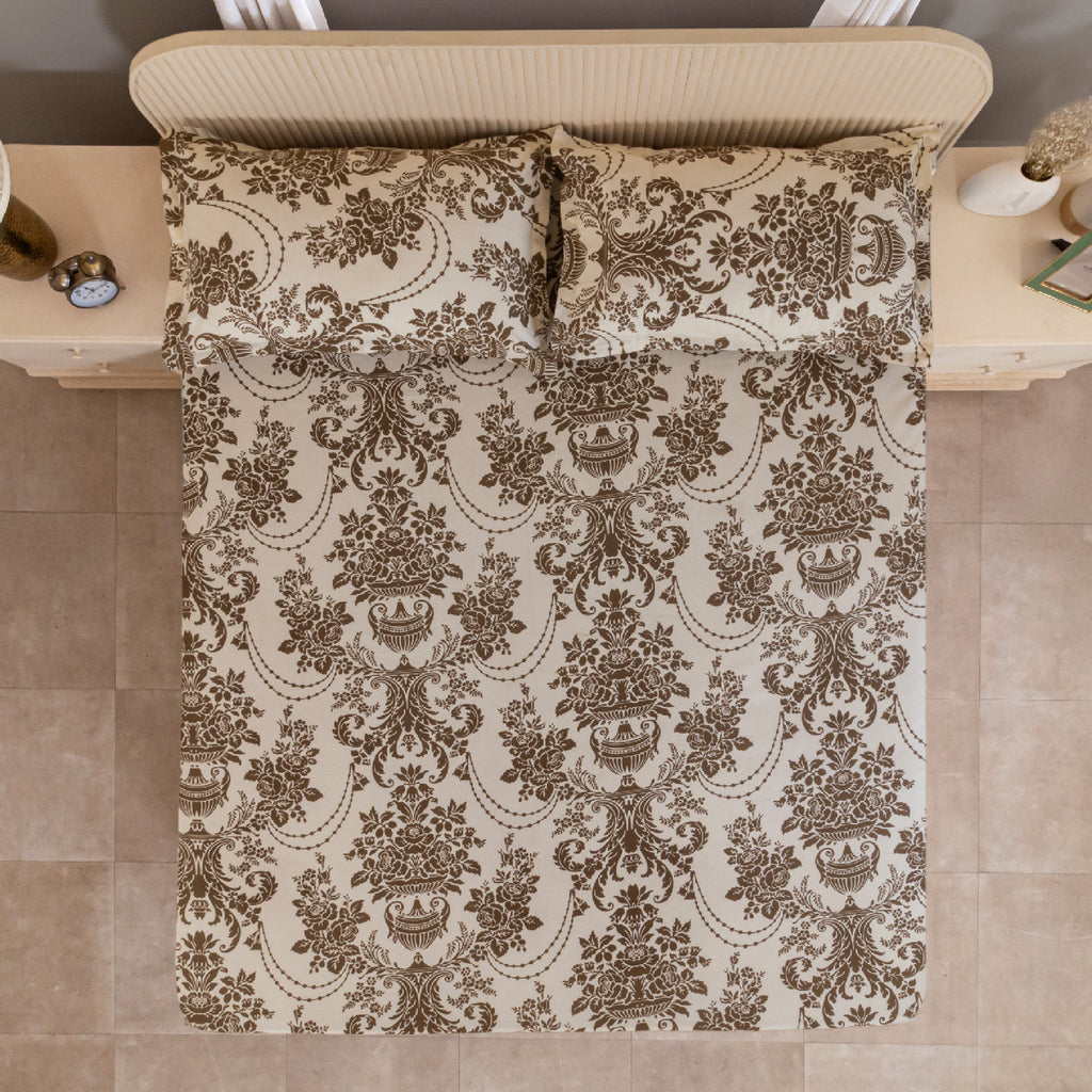 Baroque Splendor - Classic 144TC Roto Cotton Ethnic Motif Super King Bedsheet (108x108 Inches)