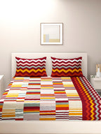 Multicolour Chevron & Stripe Pure Cotton 144 TC Super King Bedsheet with 2 Pillow Covers (108x108 Inches)