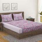 Pink Floral Super King Bedsheet with 2 Pillow Covers 144TC - Soft & Elegant Print (108x108 inches)